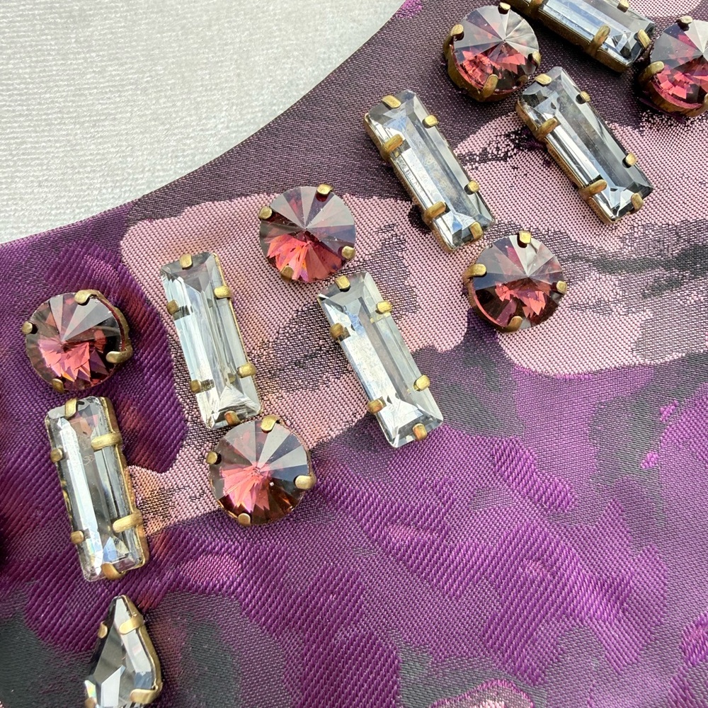 Eliza J embellished neck purple jacquard fit and flare belted dress - Picture 8 of 10